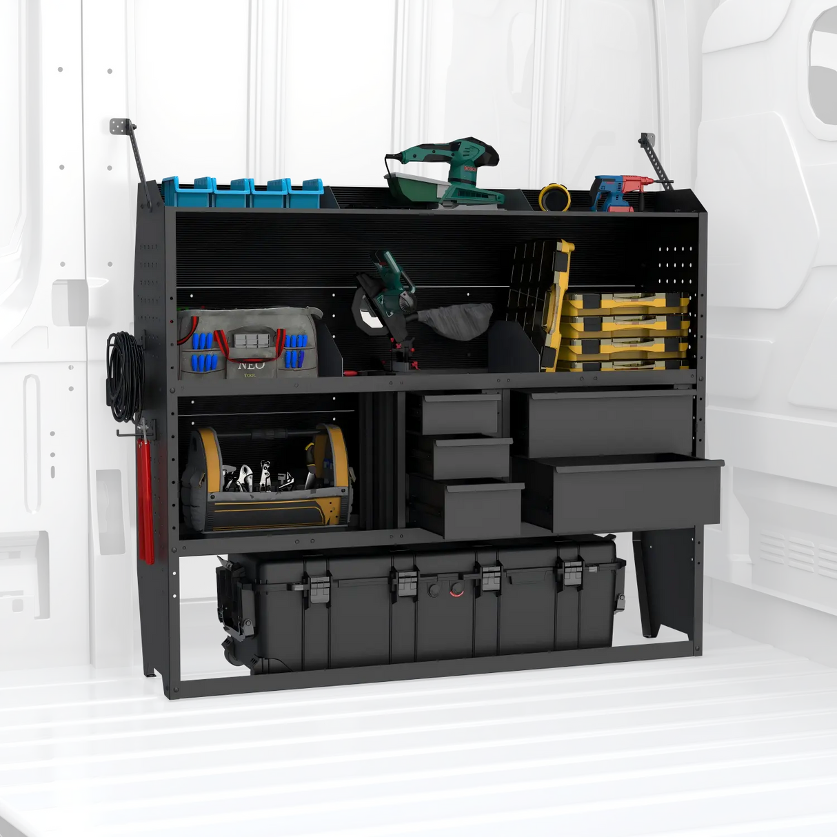 MELIPRON 46"H x 13"D Cargo Van Shelving Storage with Lockable Drawers for Ford Transit, RAM ProMaster, Chevy Express, Sprinter