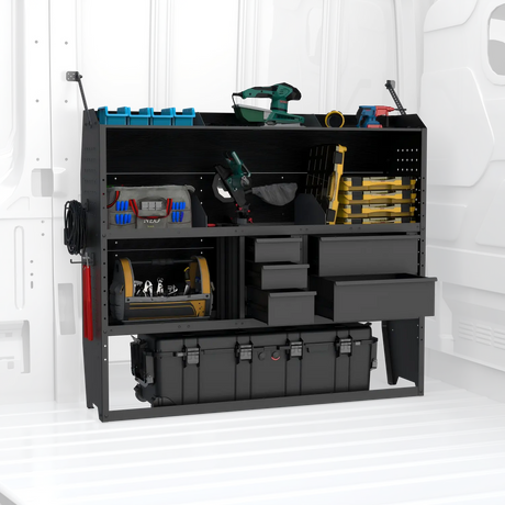 MELIPRON 46"H x 13"D Cargo Van Shelving Storage with Lockable Drawers for Ford Transit, RAM ProMaster, Chevy Express, Sprinter