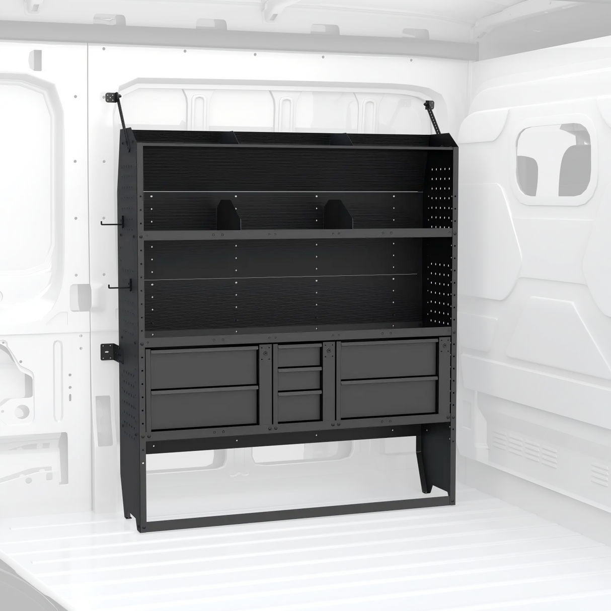 MELIPRON 60"H x 13"D Cargo Van Shelving Storage with Lockable Drawers for Ford Transit, RAM ProMaster, Chevy Express, Sprinter Mid & High Roof -1