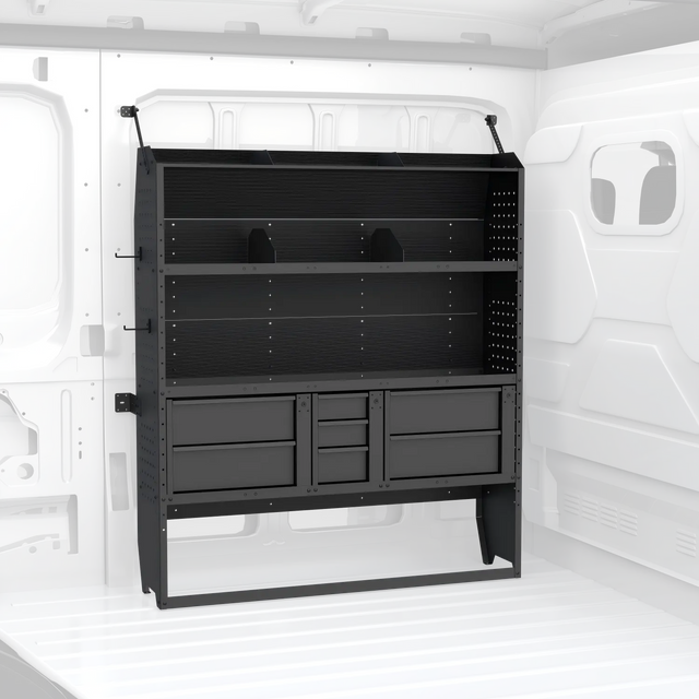 MELIPRON 60"H x 13"D Cargo Van Shelving Storage with Lockable Drawers for Ford Transit, RAM ProMaster, Chevy Express, Sprinter Mid & High Roof -1