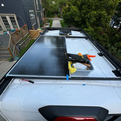 Melipron Aluminum Van Roof Rack Pro for Ford Transit 148" – Solar Panel Brackets & Wind Fairing